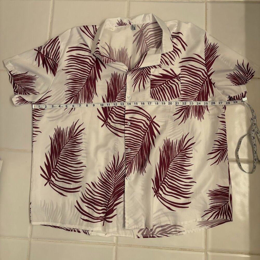 Men's Misslook Casual Button Down Short Sleeved Shirt Palm Tree Fronds 3XL